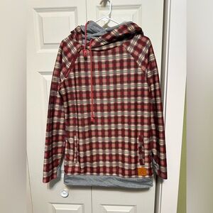 Double hooded plaid hoodie with thumb holes XL